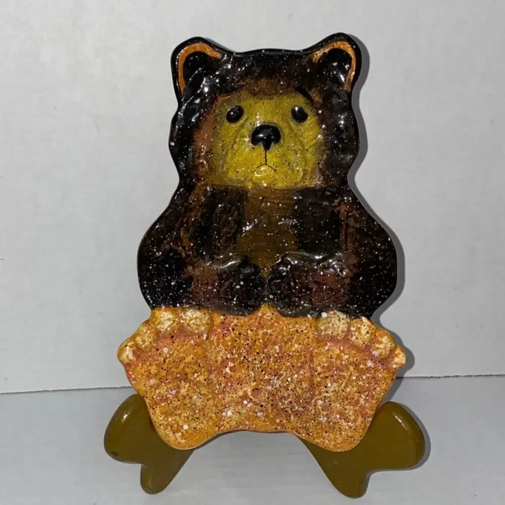 Vintage Julie Ueland Bear Spoon Rest Country Decor Rustic Cabin Splatter Art